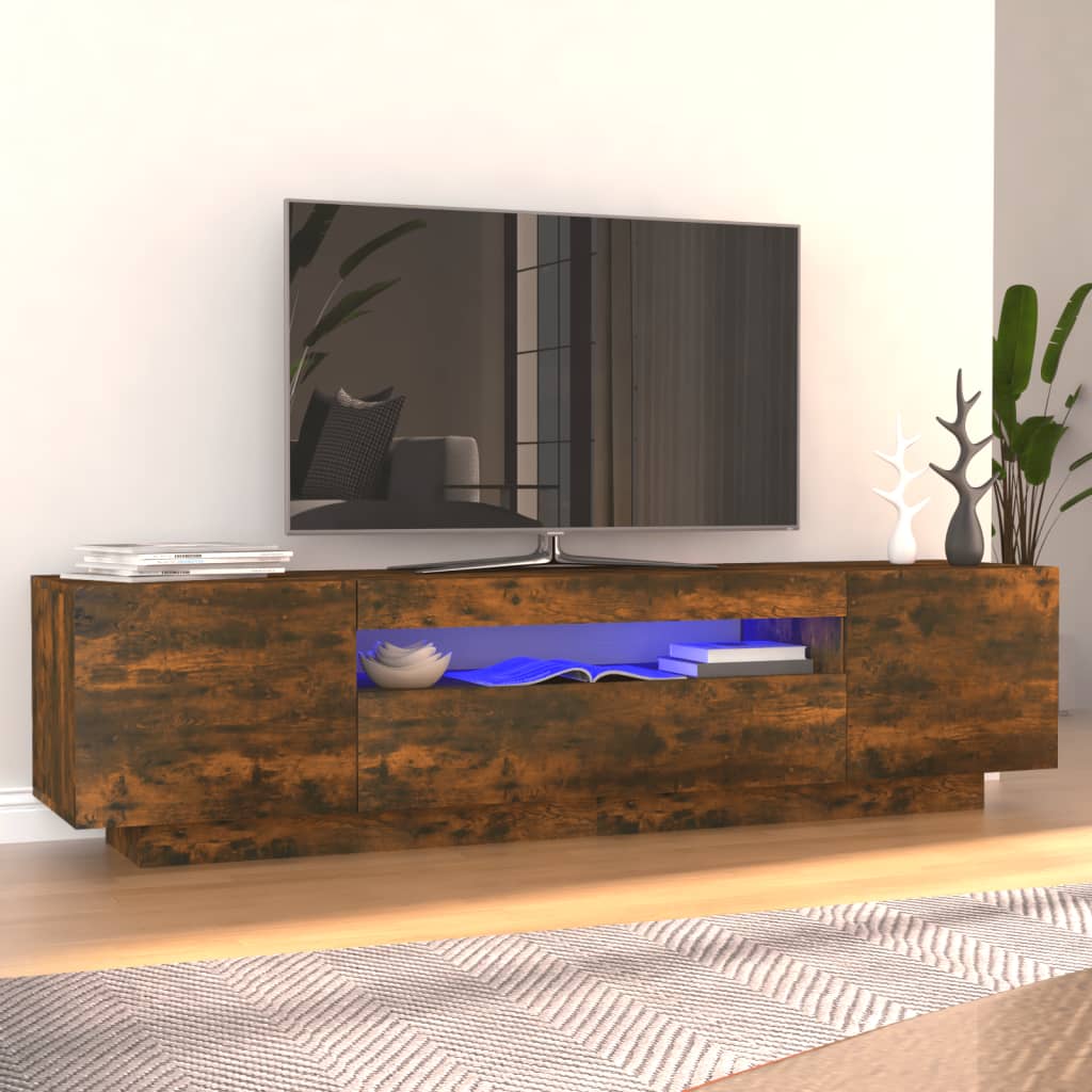 TV cabinet with LED lights smoked oak 160x35x40 cm