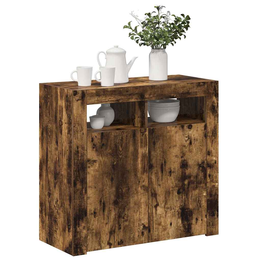 Sideboard mit LED-Beleuchtung Räuchereiche 80x35x75 cm