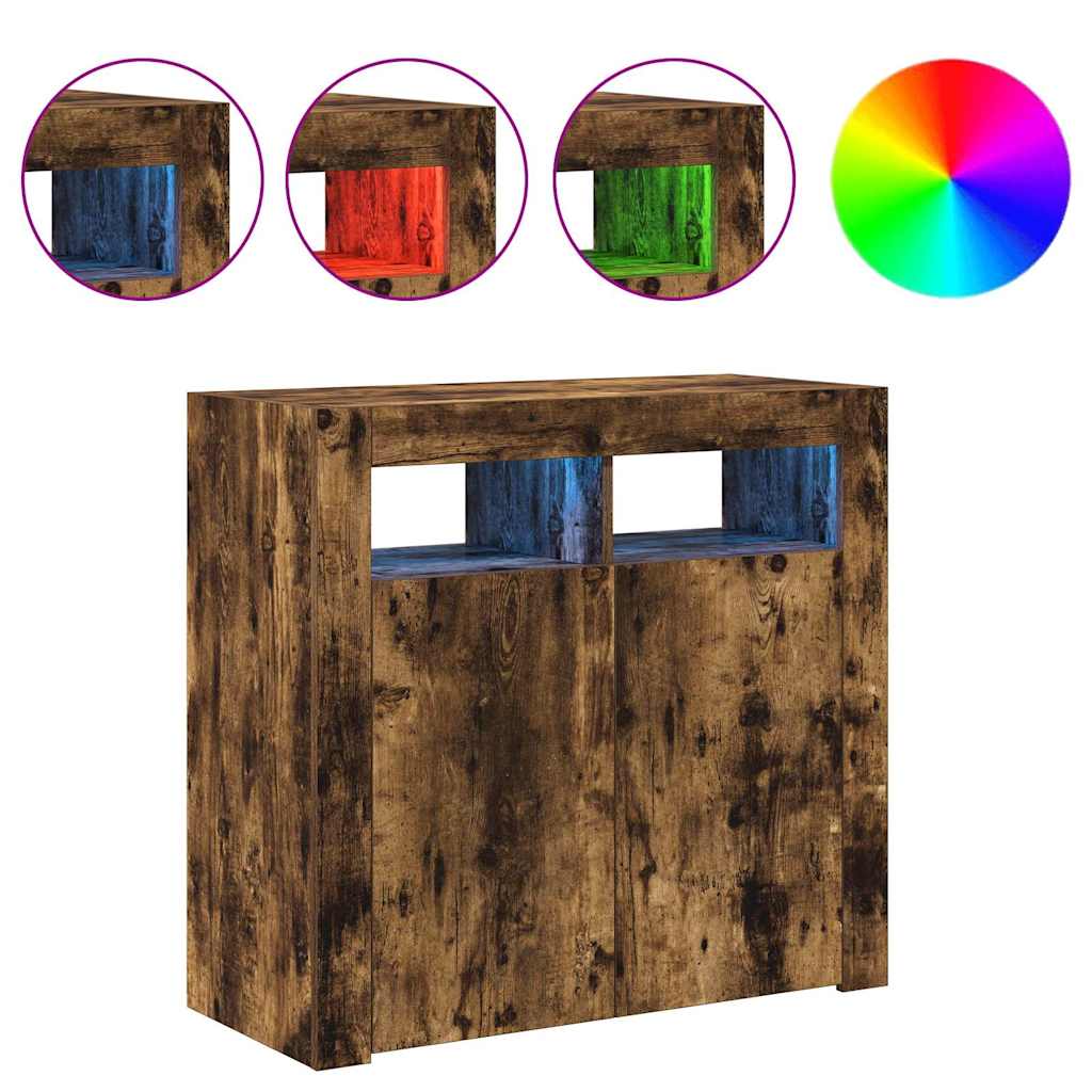 Sideboard mit LED-Beleuchtung Räuchereiche 80x35x75 cm