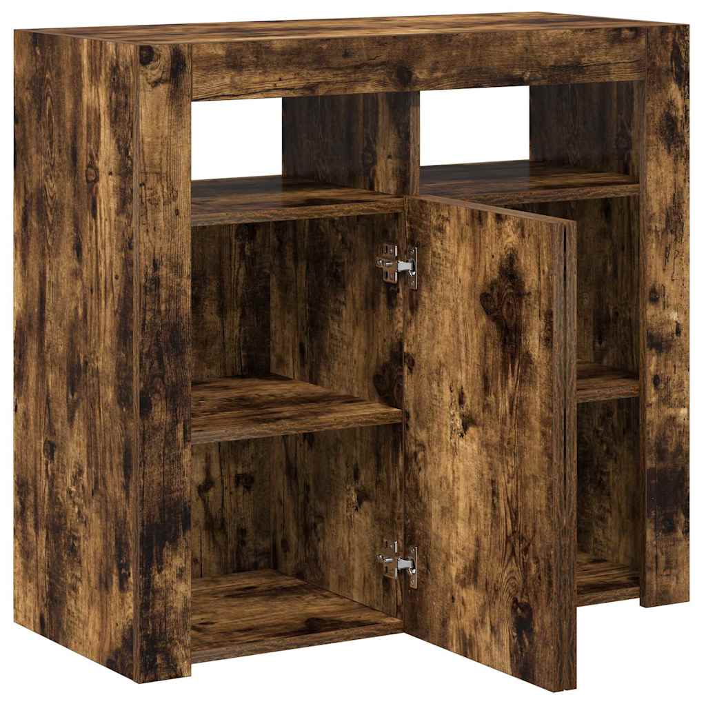 Sideboard mit LED-Beleuchtung Räuchereiche 80x35x75 cm