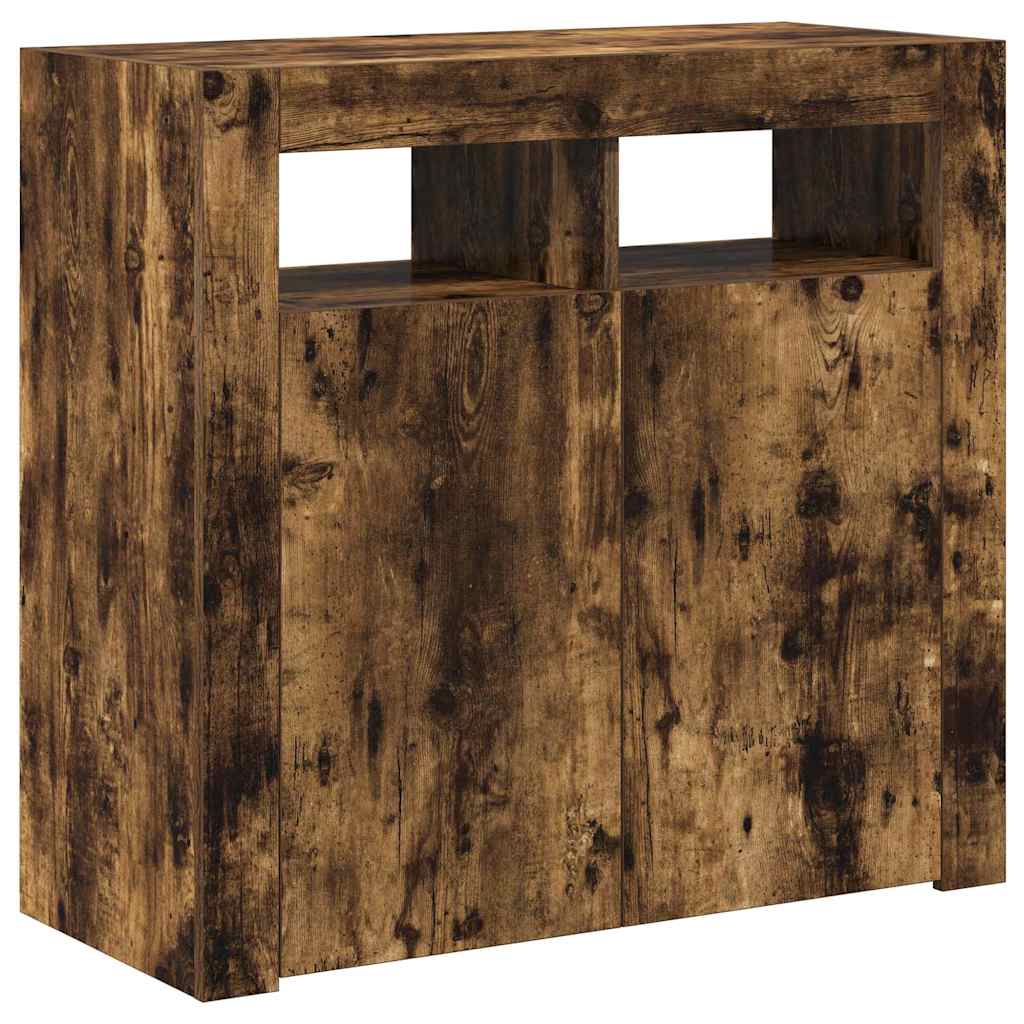 Sideboard mit LED-Beleuchtung Räuchereiche 80x35x75 cm