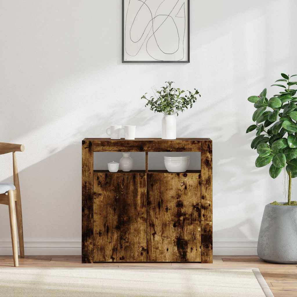 Sideboard mit LED-Beleuchtung Räuchereiche 80x35x75 cm