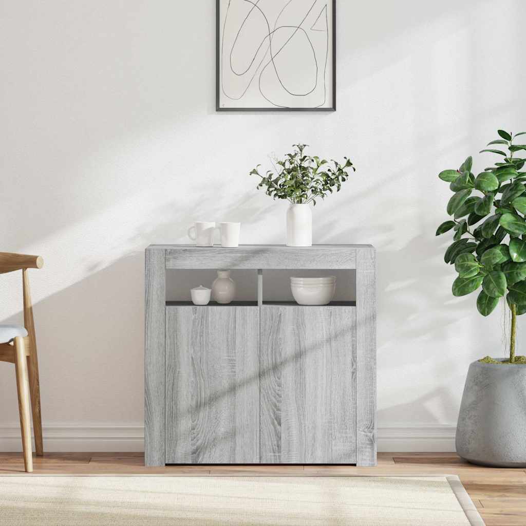 Sideboard mit LED-Beleuchtung Grau Sonoma 80x35x75 cm