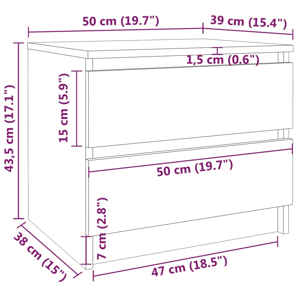 Table de chevet aspect chêne marron 50x39x43,5 cm en bois