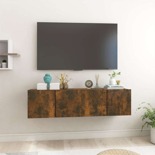Meubles TV muraux 2 pièces chêne fumé 60x30x30 cm