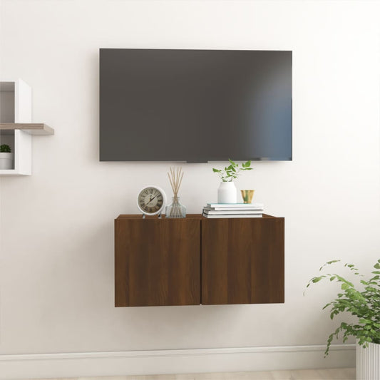 Meuble TV mural chêne marron 60x30x30 cm matériau bois