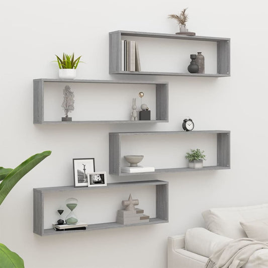 Wall shelves 4 pcs. Grey Sonoma 100x15x30 cm wood-based material