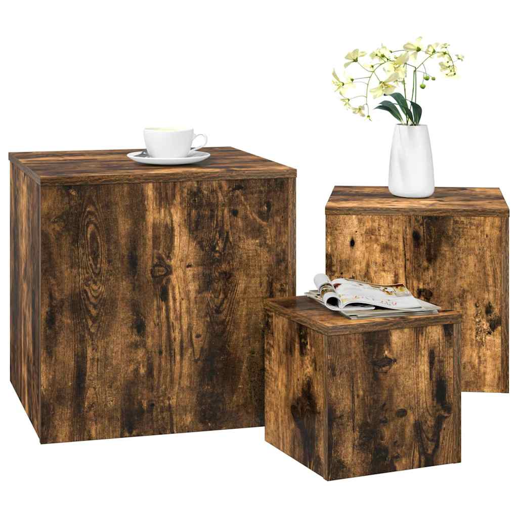Beistelltische 3 Stk. Räuchereiche Holzwerkstoff