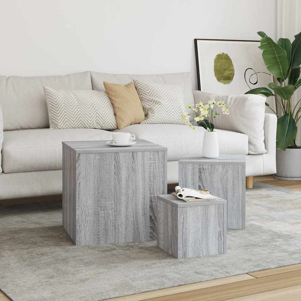 Beistelltische 3 Stk. Grau Sonoma Holzwerkstoff