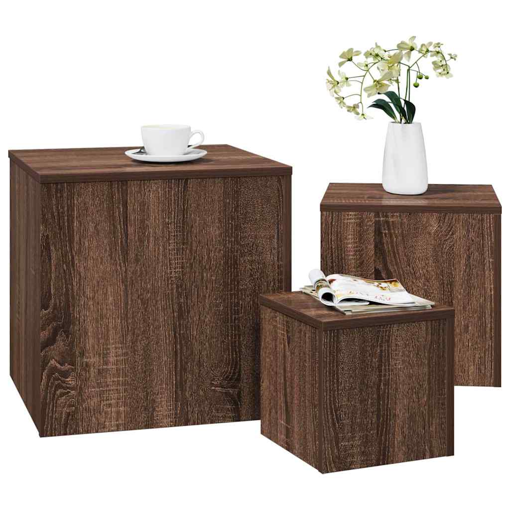 Beistelltische 3 Stk. Braun Eichen-Optik Holzwerkstoff