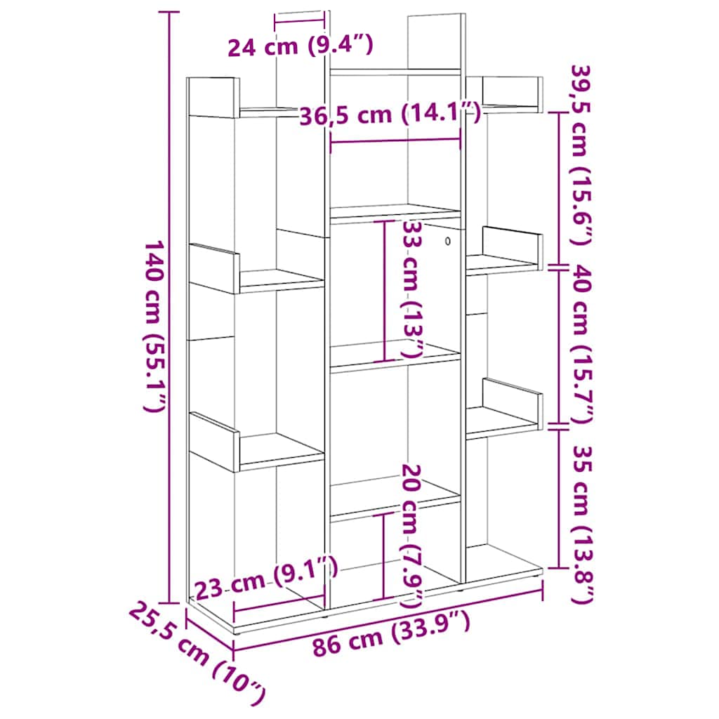 Bücherregal Räuchereiche 86x25,5x140 cm Holzwerkstoff