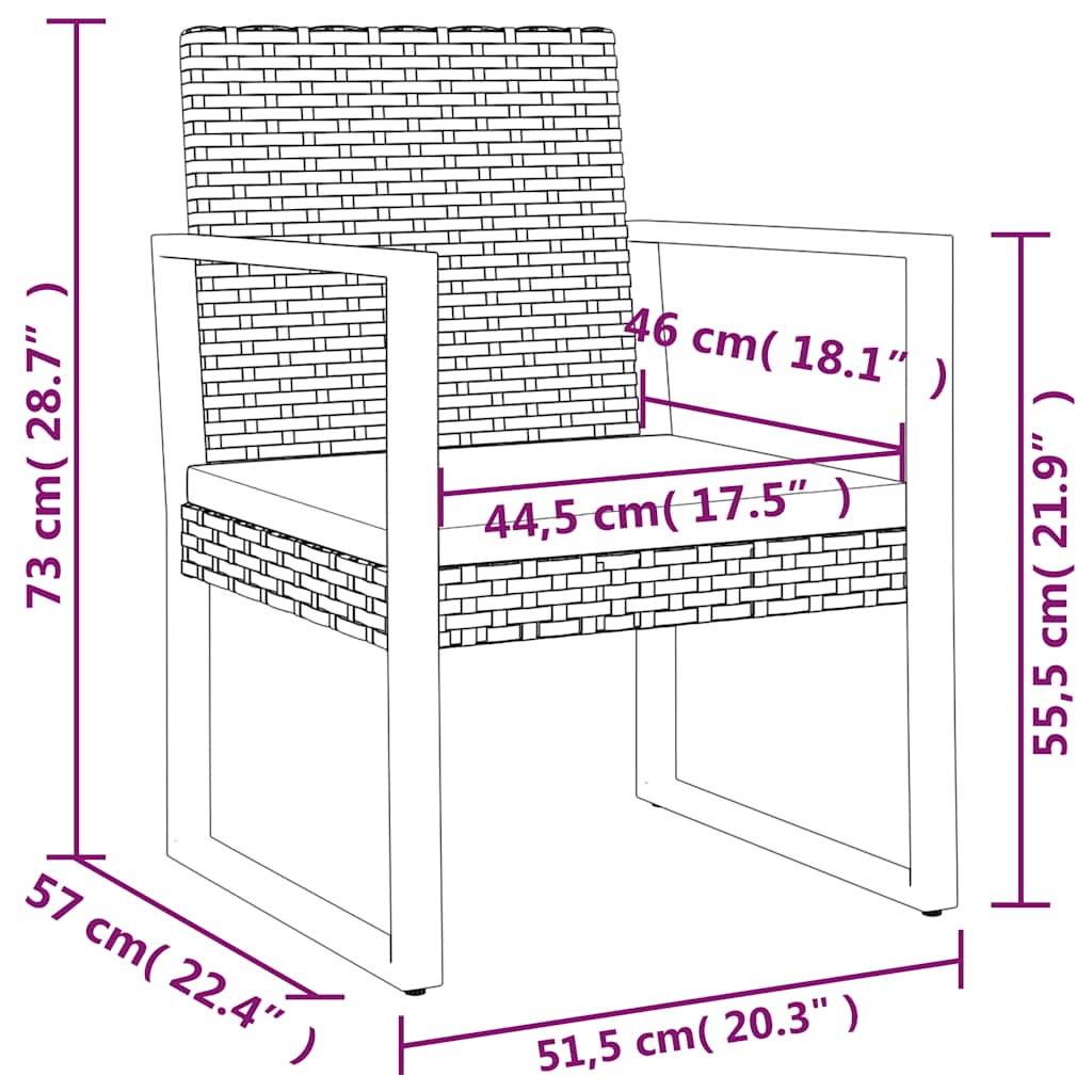 3-tlg. Garten-Lounge-Set mit Kissen Schwarz Poly Rattan