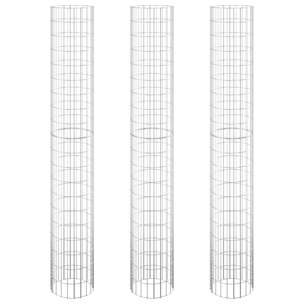 Gabionen-Hochbeete 3 Stk. Rund Verzinkter Stahl Ø30x200 cm