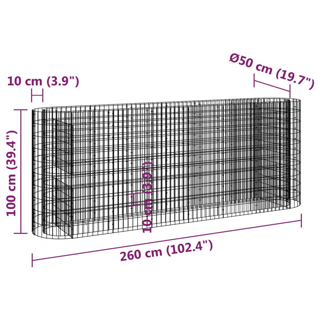 Gabionen-Hochbeet Verzinktes Eisen 260x50x100 cm