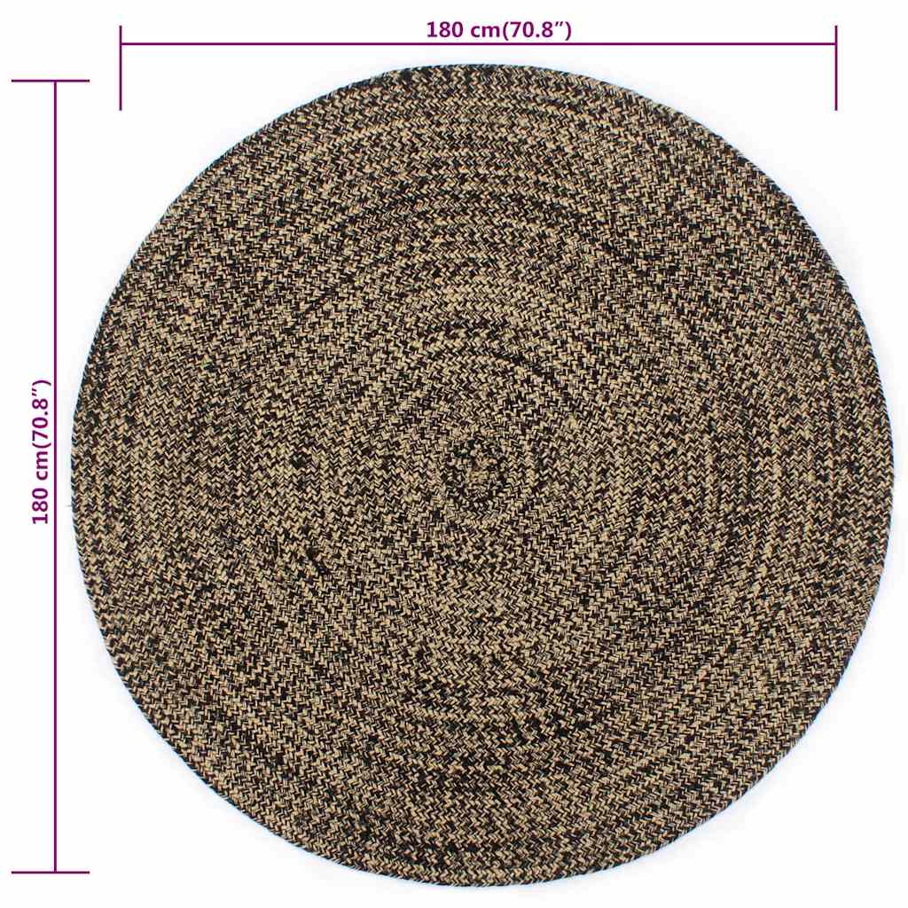 Teppich Handgefertigt Jute Schwarz und Braun 180 cm