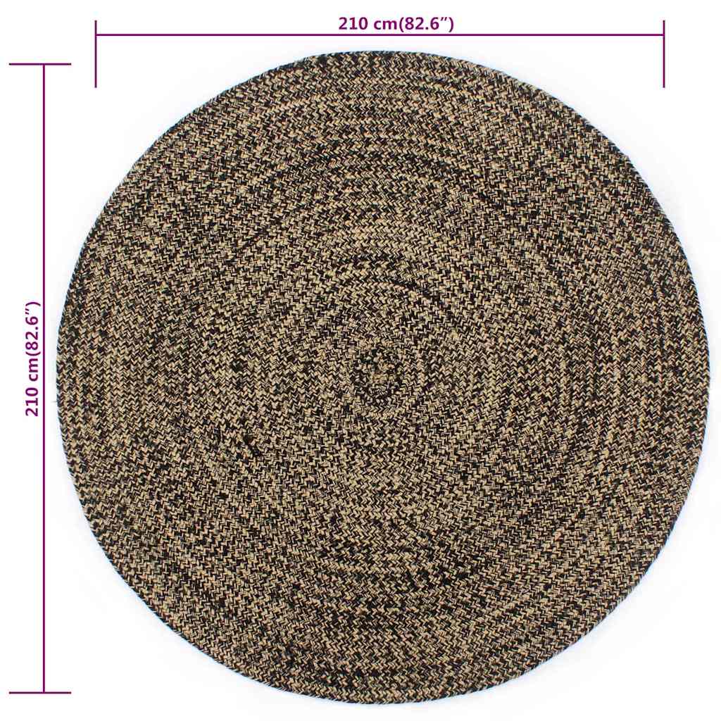 Teppich Handgefertigt Jute Schwarz und Braun 210 cm