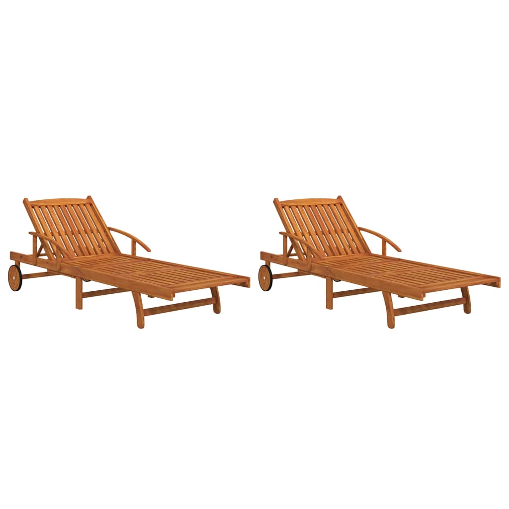 Chaises longues, lot de 2, en bois d'acacia massif