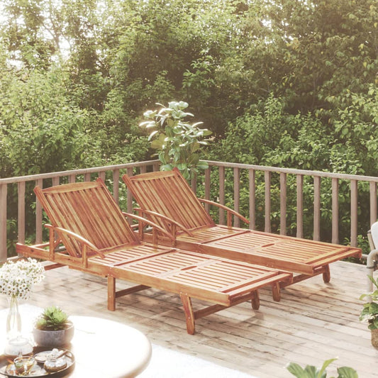 Chaises longues, lot de 2, en bois d'acacia massif