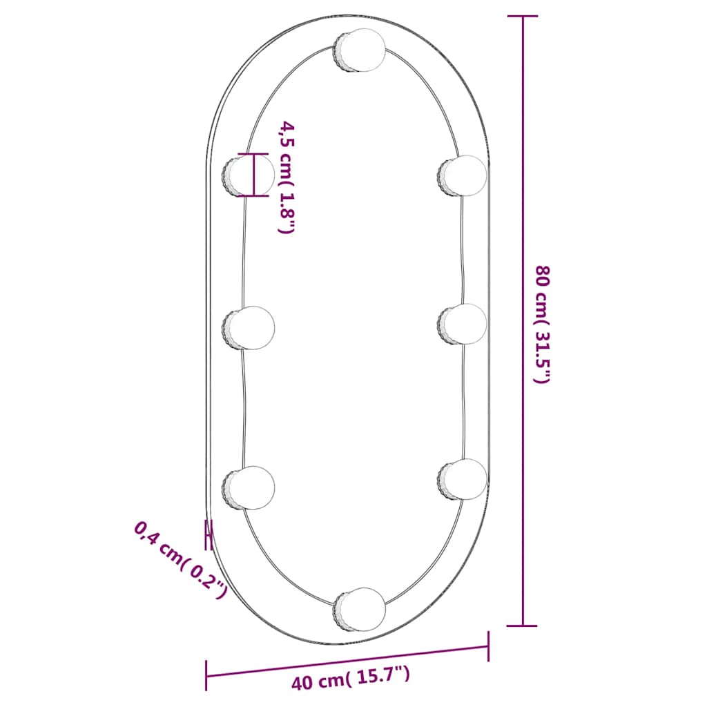 Spiegel mit LED-Leuchten 80x40 cm Glas Oval