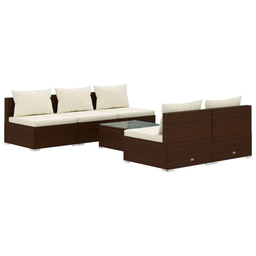 6-tlg. Garten-Lounge-Set mit Auflagen Poly Rattan Braun