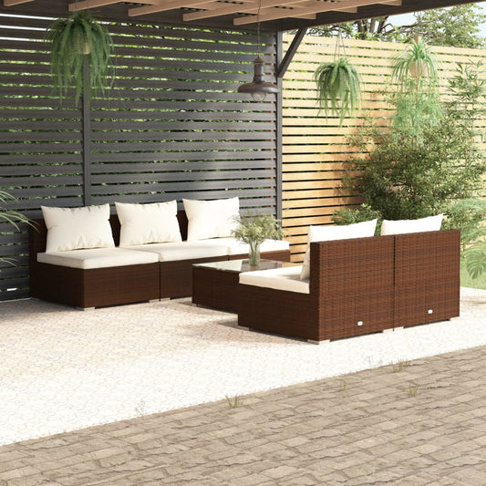6-tlg. Garten-Lounge-Set mit Auflagen Poly Rattan Braun