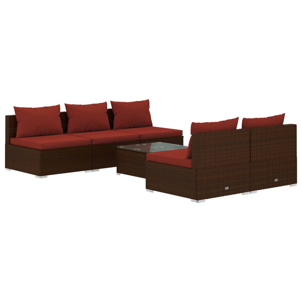 6-tlg. Garten-Lounge-Set mit Auflagen Poly Rattan Braun