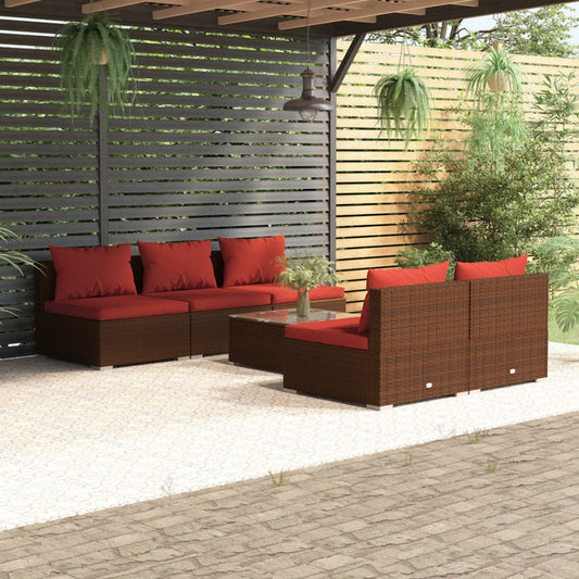 6-tlg. Garten-Lounge-Set mit Auflagen Poly Rattan Braun