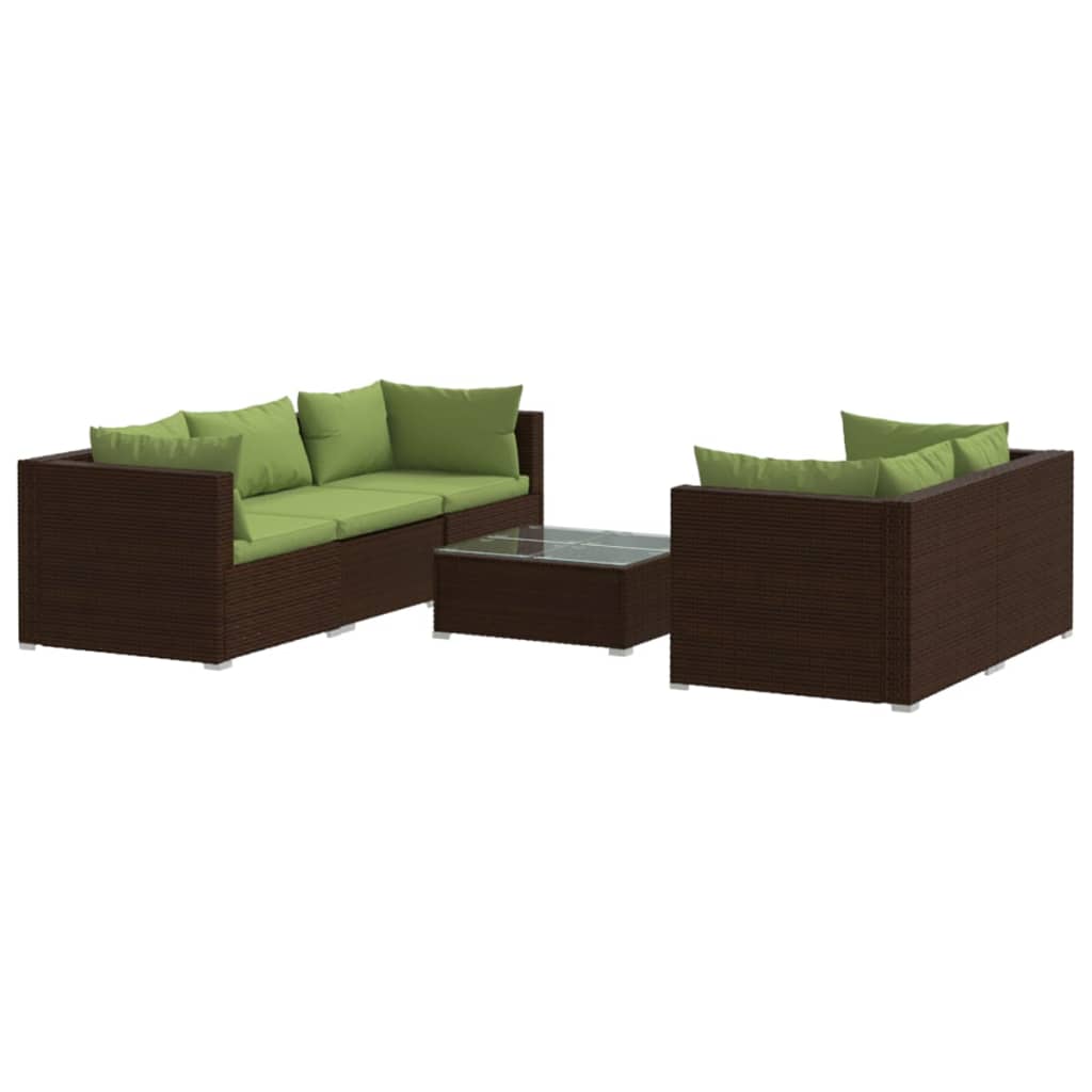 6-tlg. Garten-Lounge-Set mit Auflagen Poly Rattan Braun