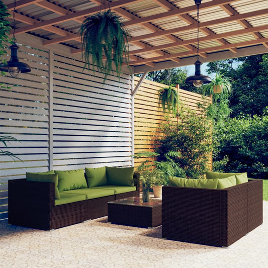 6-tlg. Garten-Lounge-Set mit Auflagen Poly Rattan Braun