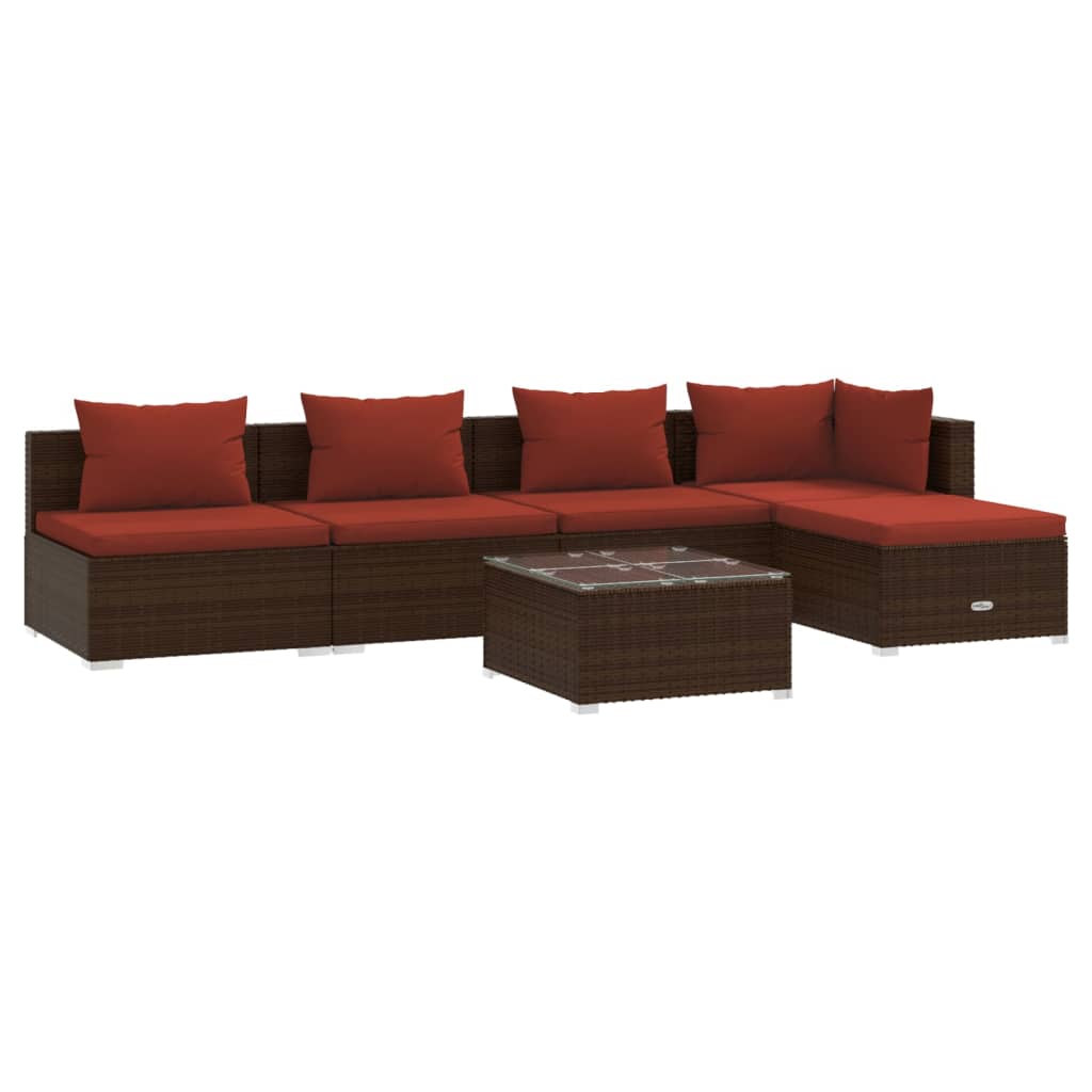 6-tlg. Garten-Lounge-Set mit Auflagen Poly Rattan Braun