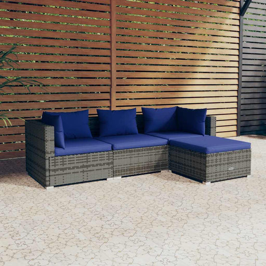 4-tlg. Garten-Lounge-Set mit Kissen Poly Rattan Grau