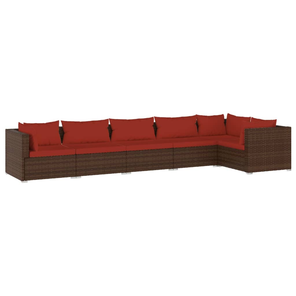 6-tlg. Garten-Lounge-Set mit Auflagen Poly Rattan Braun