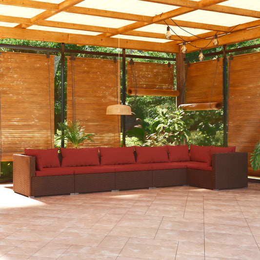 6-tlg. Garten-Lounge-Set mit Auflagen Poly Rattan Braun