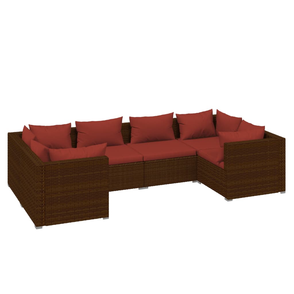 6-tlg. Garten-Lounge-Set mit Auflagen Poly Rattan Braun