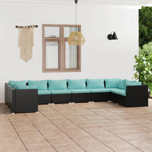 Salon de jardin 10 pièces avec coussins, en polyrotin, noir