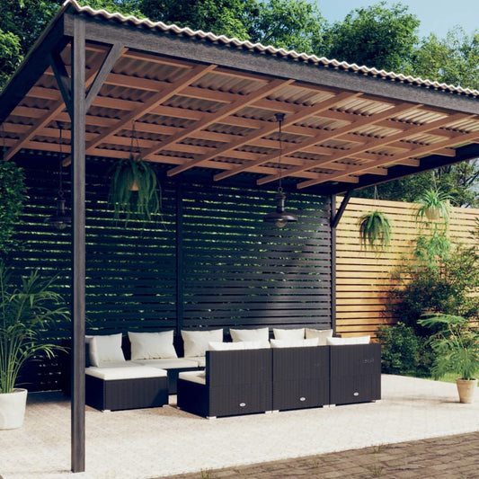 Salon de jardin 10 pièces avec coussins, en polyrotin noir
