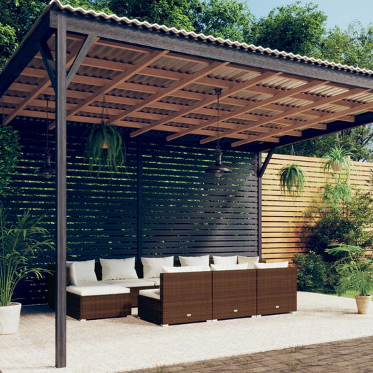 Salon de jardin 10 pièces avec coussins, en polyrotin marron