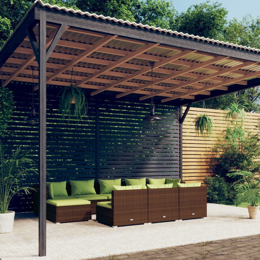 Salon de jardin 10 pièces avec coussins, en polyrotin marron