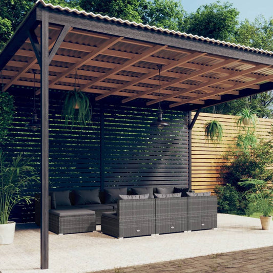 10 pièces. Salon de jardin avec coussins en polyrotin gris
