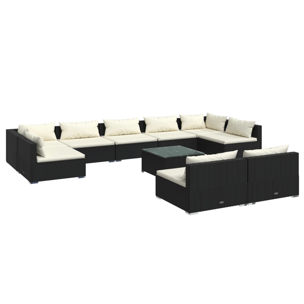 10-tlg. Garten-Lounge-Set mit Kissen Schwarz Poly Rattan