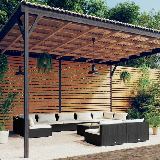 Salon de jardin 10 pièces avec coussins, en polyrotin noir