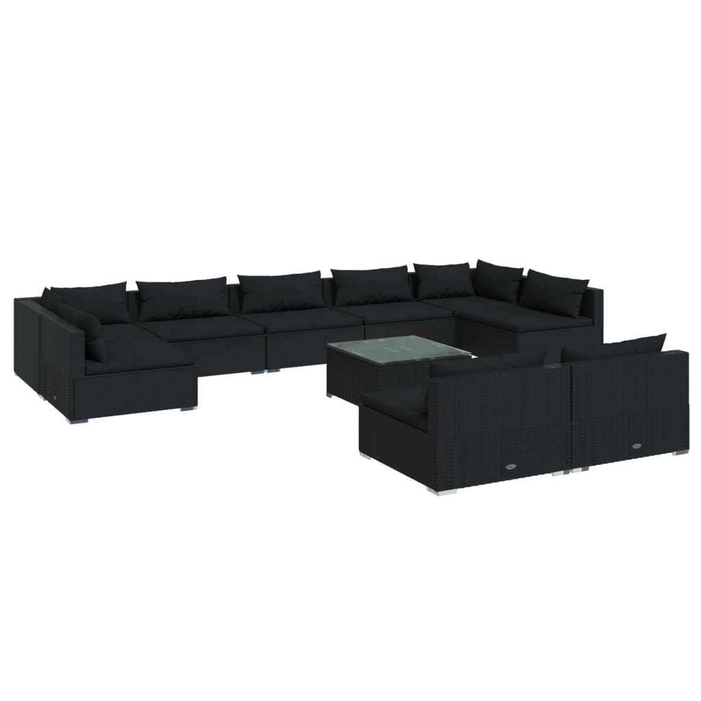10-tlg. Garten-Lounge-Set mit Kissen Schwarz Poly Rattan