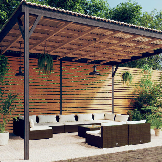 Salon de jardin 10 pièces avec coussins, en polyrotin marron