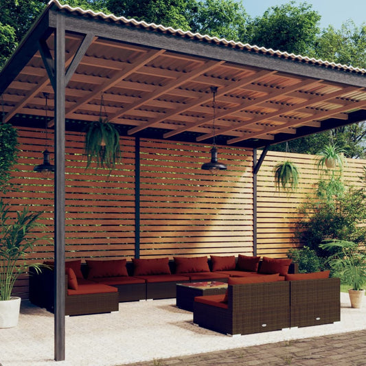 Salon de jardin 10 pièces avec coussins, en polyrotin marron