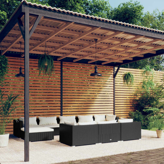 Salon de jardin 10 pièces avec coussins, en polyrotin noir
