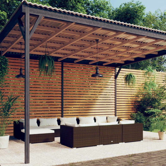 Salon de jardin 10 pièces avec coussins, en polyrotin marron