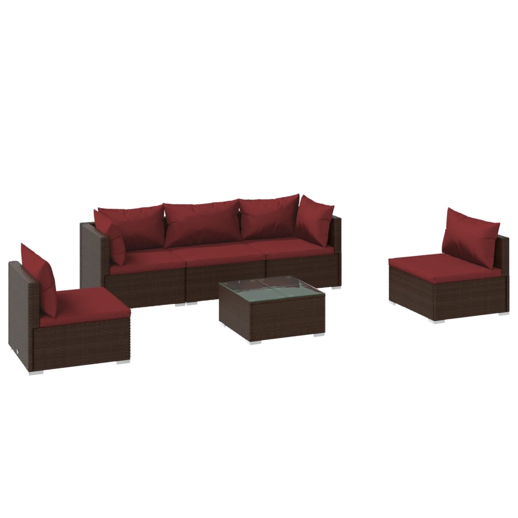 6-tlg. Garten-Lounge-Set mit Auflagen Poly Rattan Braun