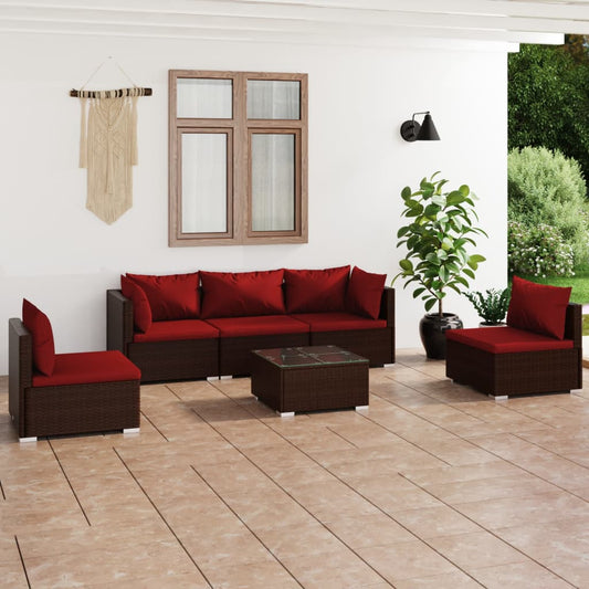 6-tlg. Garten-Lounge-Set mit Auflagen Poly Rattan Braun