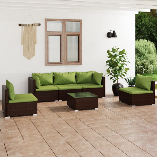 6-tlg. Garten-Lounge-Set mit Auflagen Poly Rattan Braun