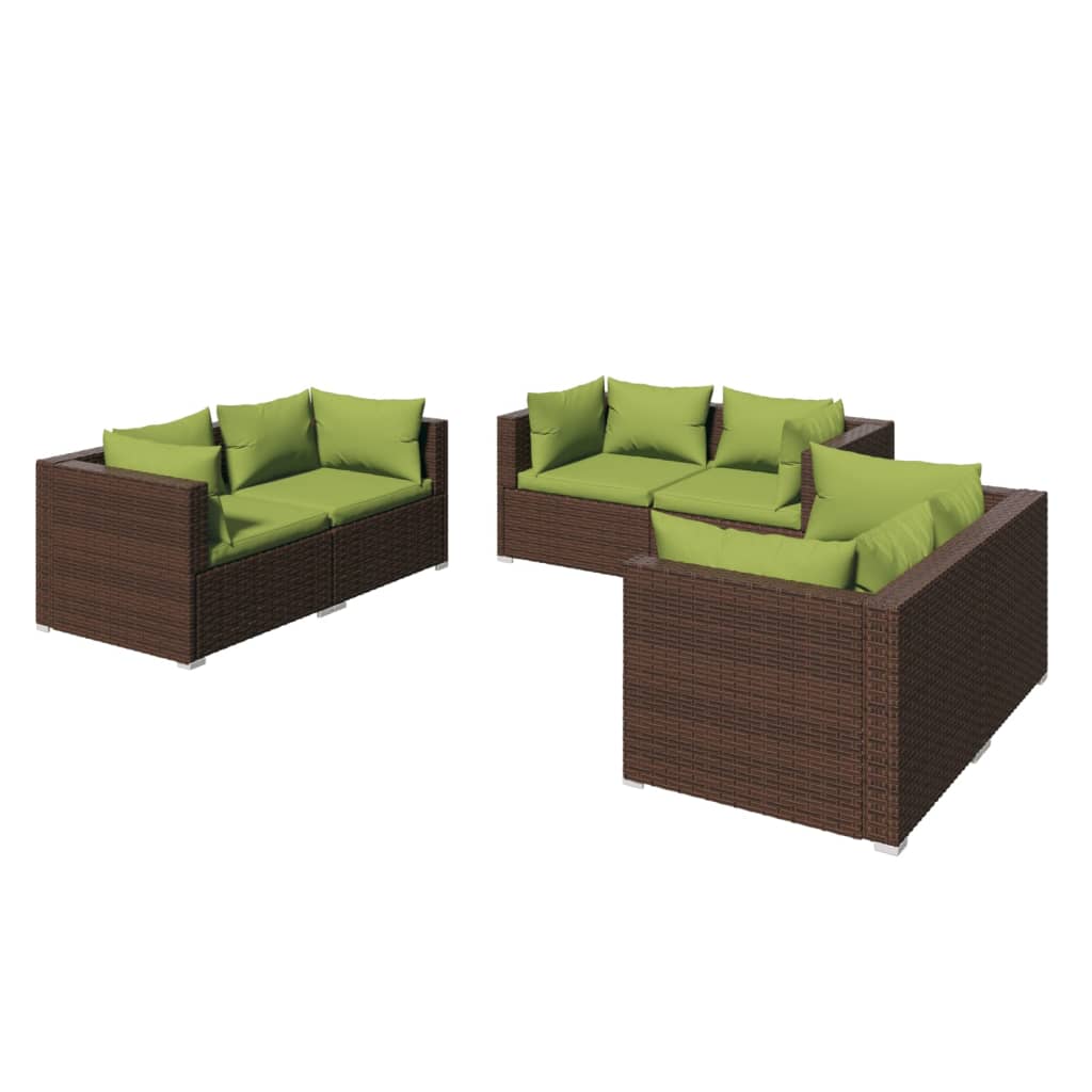 6-tlg. Garten-Lounge-Set mit Auflagen Poly Rattan Braun
